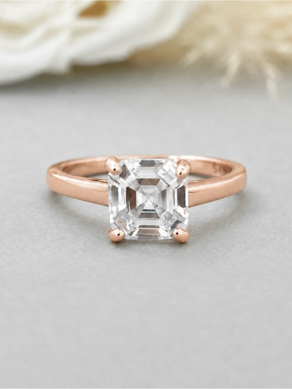 Rose Gold 2ct Asscher Cut CZ Sterling Silver Band Traditional Solitaire Ring